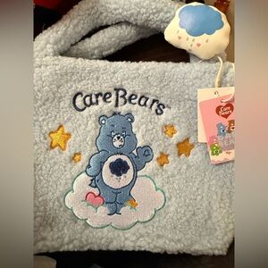 Care Bears Light Blue Sherpa Tote with Embroidered Blue Bear and Gold Stars